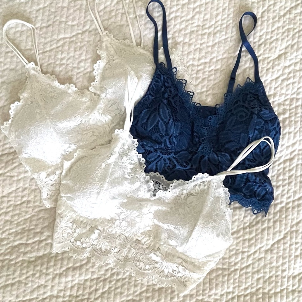 SALE! NWOT Set of 3 Lace Bralette Camisoles 2 White, 1 Blue